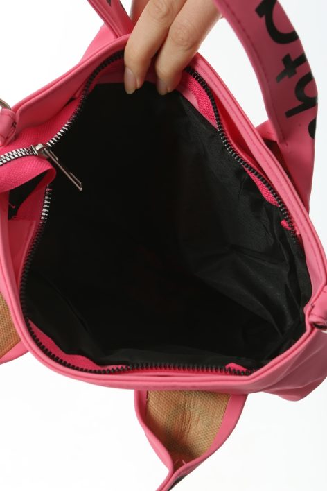 Baghashtag Pembe Mini Su Geçirmez Kulp Yazılı Tote Çanta - Görsel 3