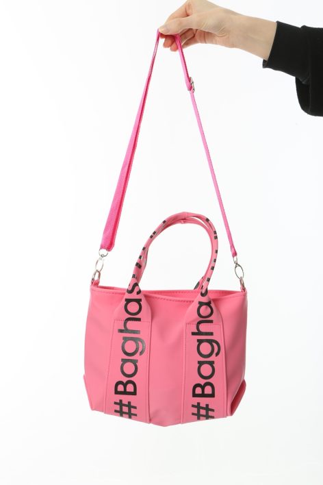 Baghashtag Pembe Mini Su Geçirmez Kulp Yazılı Tote Çanta - Görsel 8