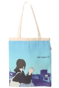 Baghashtag Anime Kız Be Happy Baskılı Bez Çanta