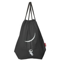 Baghashtag Ayda Sallanan Astronot Baskılı Siyah Sırt Çantası