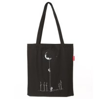 Baghashtag Aydan İnen Astronot Baskılı Siyah Bez Çanta