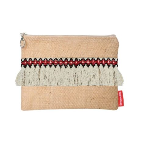 Baghashtag Beyaz Apache Püsküllü Jüt Clutch Bez Çanta - Görsel 7