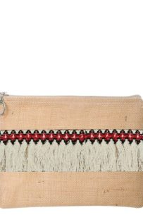 Baghashtag Beyaz Apache Püsküllü Jüt Clutch Bez Çanta