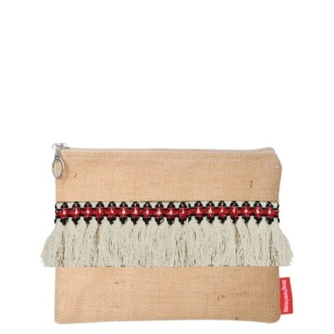 Baghashtag Beyaz Apache Püsküllü Jüt Clutch Bez Çanta