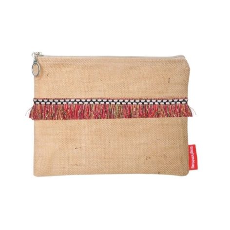 Baghashtag Kırmızı İp Püsküllü Jüt Clutch Bez Çanta - Görsel 14