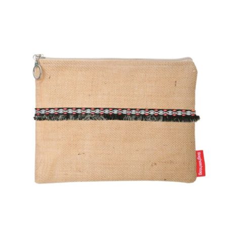Baghashtag Minimal Siyah Fosfor Püsküllü Jüt Clutch Bez Çanta - Görsel 7