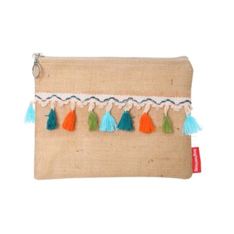 Baghashtag Renkli Pon Pon Püsküllü Jüt Clutch Bez Çanta - Görsel 15