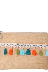 Baghashtag Renkli Pon Pon Püsküllü Jüt Clutch Bez Çanta