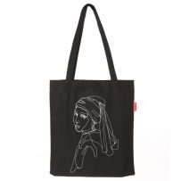 Baghashtag Siyah Bez Çanta İnci Küpeli Kız Baskılı