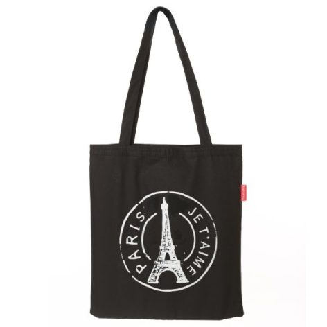 Baghashtag Siyah Bez Çanta Paris Baskılı