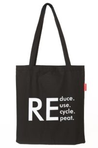 Baghashtag Siyah Bez Çanta Reduce Reuse Recycle Repat Baskılı