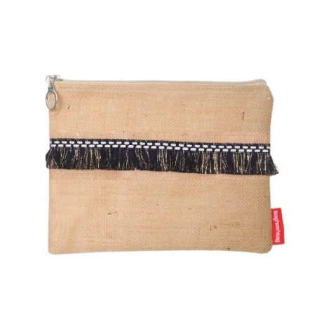 Baghashtag Siyah İp Püsküllü Jüt Clutch Bez Çanta - Görsel 14