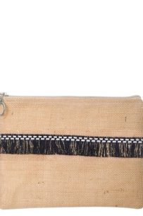Baghashtag Siyah İp Püsküllü Jüt Clutch Bez Çanta
