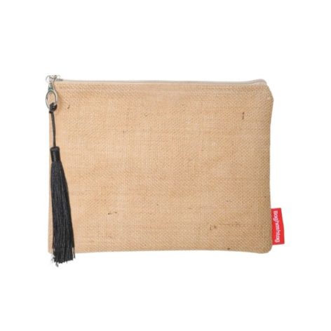 Baghashtag Siyah Püsküllü Jüt Clutch Bez Çanta - Görsel 11