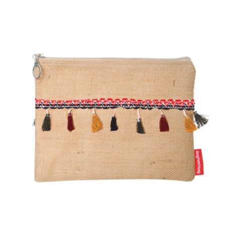 Baghashtag Vintage Pon Pon Püsküllü Jüt Clutch Bez Çanta - Görsel 14