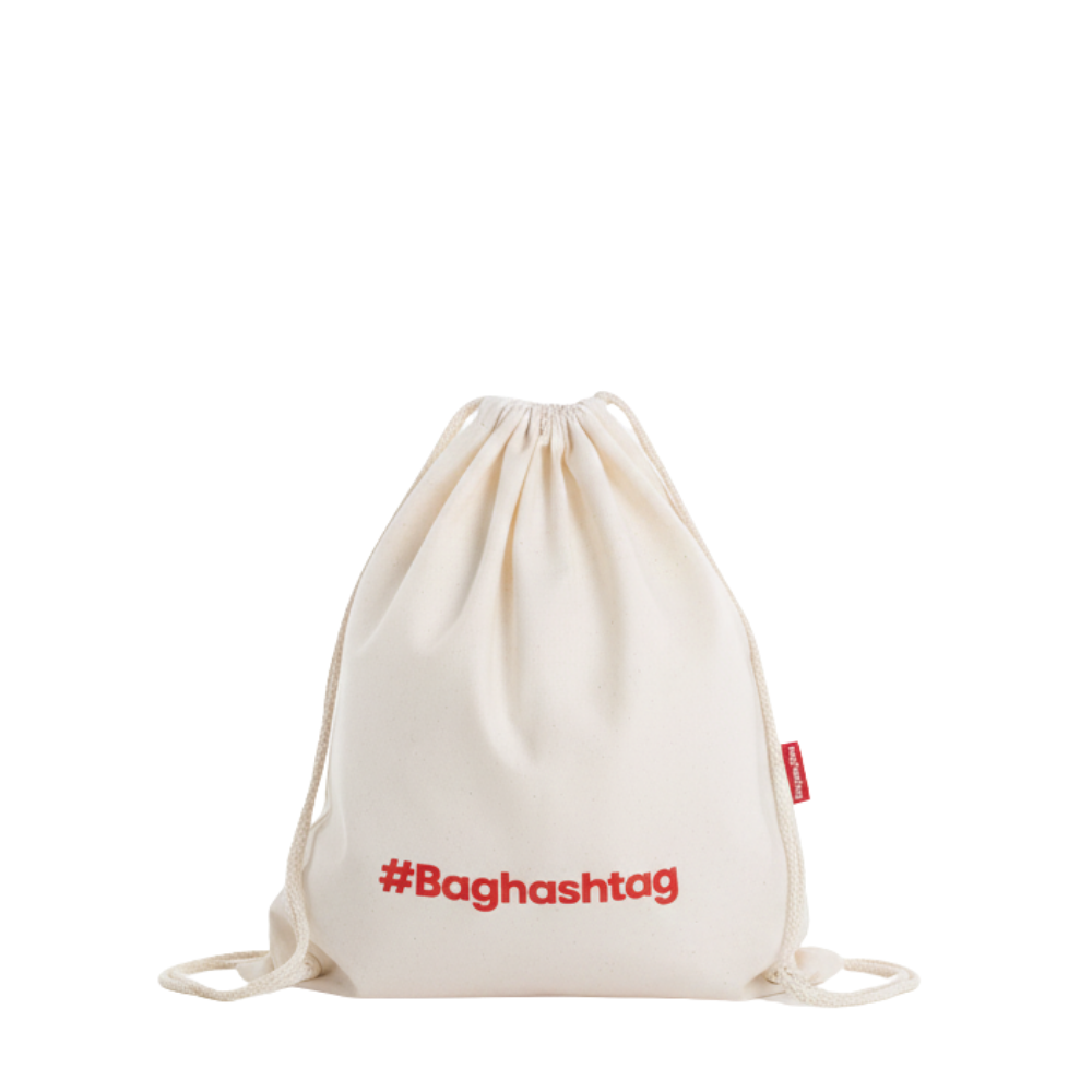 Baghashtag Baskılı Ham Bez Büzgülü Sırt İpli Bez Çanta - Görsel 8