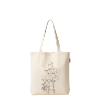 Baghashtag Bez Çanta Taburede Oturan Kız Baskılı