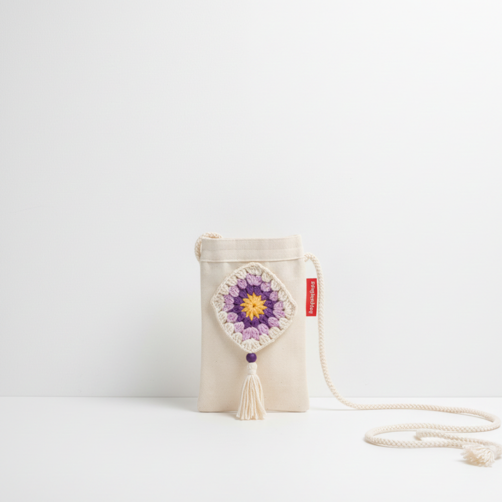 Baghashtag Mor Desen El İşlemeli Kanvas Telefon Çantası