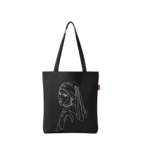 Baghashtag Siyah Bez Çanta İnci Küpeli Kız Baskılı