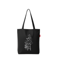 Baghashtag Siyah Bez Çanta Taburede Oturan Kız Baskılı