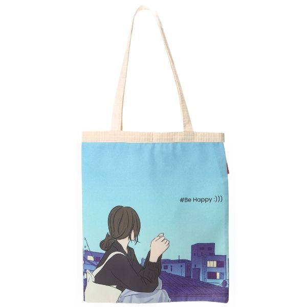 Baghashtag Anime Kız Be Happy Baskılı Bez Çanta - Görsel 6