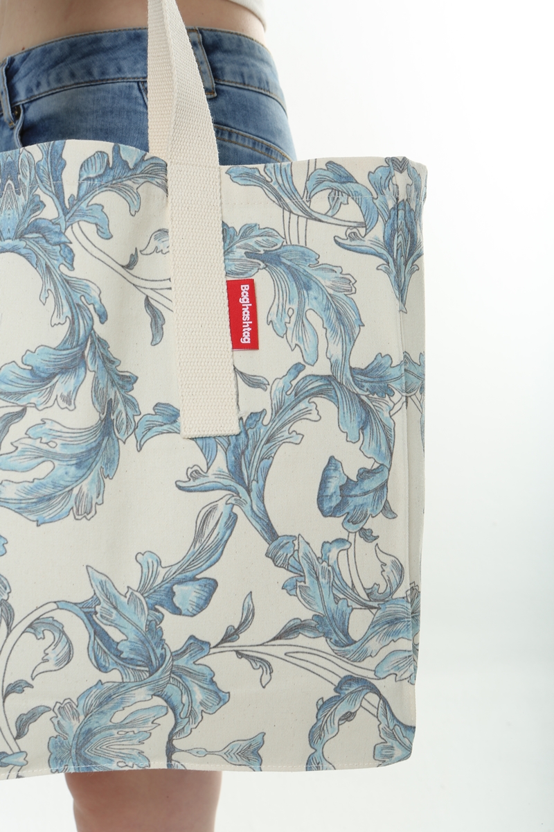 Baghashtag Krem Çiçek Baskılı Gabardin Bez Çanta - Görsel 20