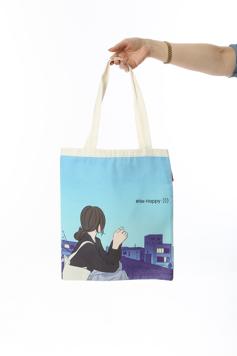 Baghashtag Anime Kız Be Happy Baskılı Bez Çanta - Görsel 3
