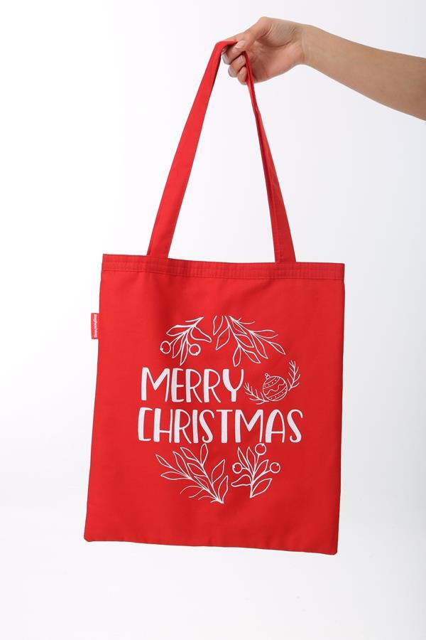 Baghashtag Merry Christmas Baskılı Kırmızı Bez Çanta - Görsel 2