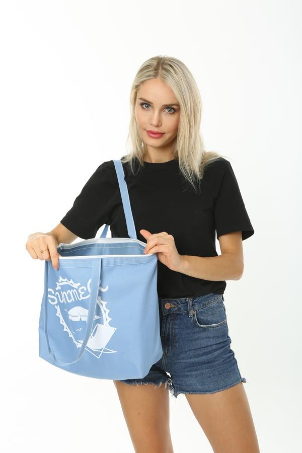 Baghashtag Summer Beach Bag Plaj Çantası Mavi - Görsel 10